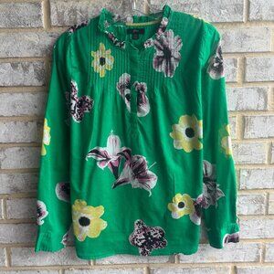 J. Crew 100% Cotton Long Sleeve Half Button Floral Shirt Women's Size 10